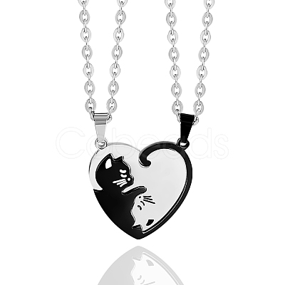 Two Tone Heart Puzzle Matching Necklaces Set JN1010A-1