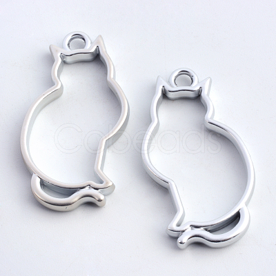 Rack Plating Alloy Kitten Open Back Bezel Pendants PALLOY-S047-02B-FF-1