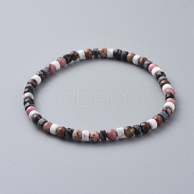 Natural Rhodonite & Howlite & Snowflake Obsidian Beads Stretch Bracelets BJEW-JB04697-03-1