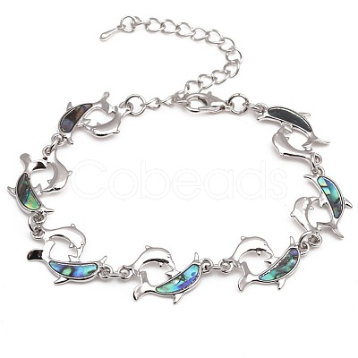 Dolphin Natural Abalone Shell/Paua Shell Link Bracelets for Women FS5984-8-1