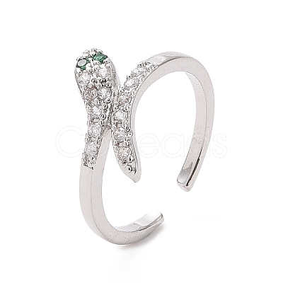 Green Cubic Zirconia Snake Open Cuff Ring RJEW-I094-17P-1