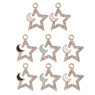 8Pcs 4 Colors Rack Plating Alloy Rhinestone Pendants ENAM-YW0003-24-1