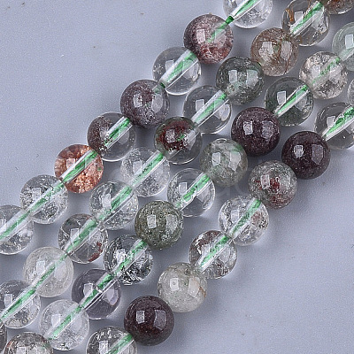 Natural Green Lodolite Quartz/Garden Quartz Beads Strands G-S333-8mm-036-1