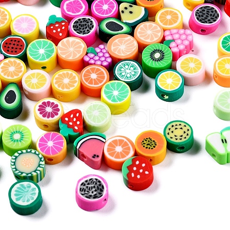 100Pcs Handmade Polymer Clay Fruit Theme Beads DIY-YW0002-40-1
