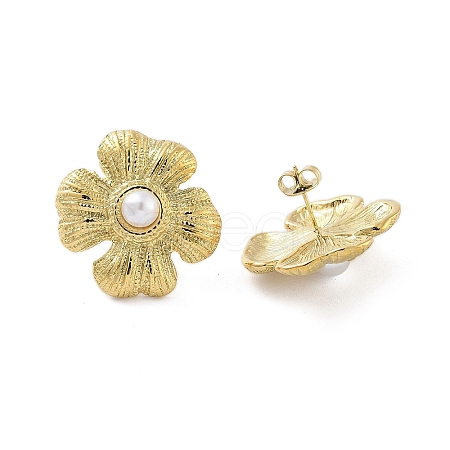 Flower Real 14K Gold Plated 304 Stainless Steel Stud Earrings EJEW-P258-36G-01-1