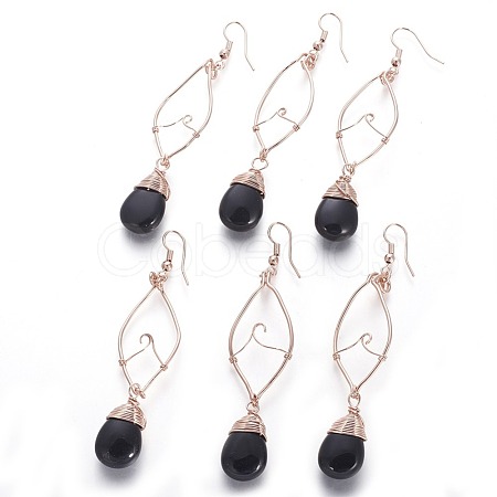 Natural Obsidian Dangle Earring EJEW-G254-A01-1