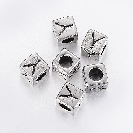 304 Stainless Steel Large Hole Letter European Beads STAS-H428-01AS-Y-1