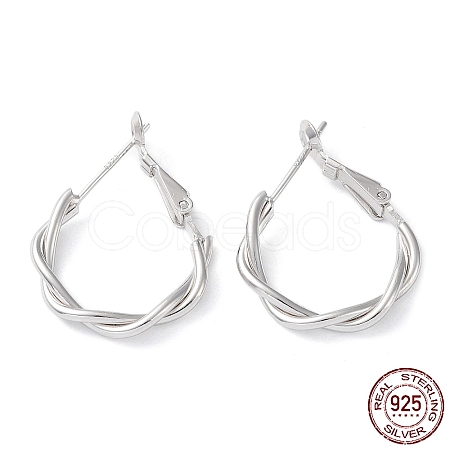 Rhodium Plated 925 Sterling Silver Hoop Earrings EJEW-K258-09P-1