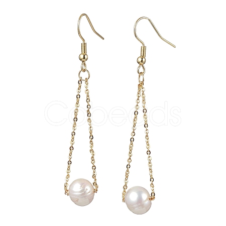 Natural Cultured Freshwater Pearl Beads with Brass Dangle Earrings EJEW-JE05757-1