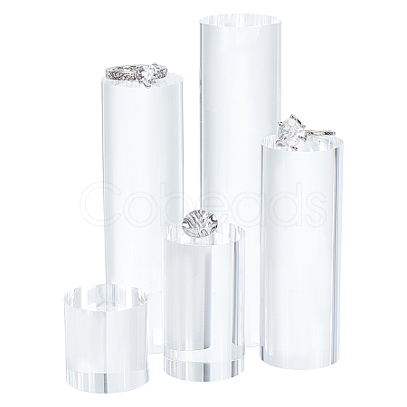 BENECREAT 5Pcs 5 Styles Column Transparent Acrylic Jewelry Display Pedestals ODIS-BC0001-12-1