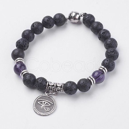 Natural Lava Beads Charm Bracelets BJEW-I241-14K-1