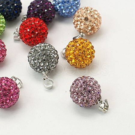 Mixed Color Bling Round Polymer Clay Grade A Rhinestone Pendants X-RB-C1351-M-1