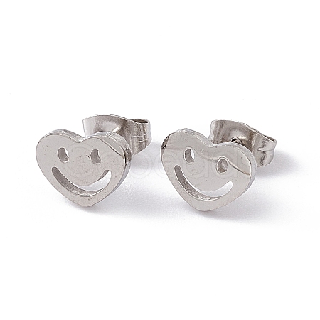 304 Stainless Steel Tiny Hollow Out Heart with Smiling Face Stud Earrings for Women STAS-A065-02P-1