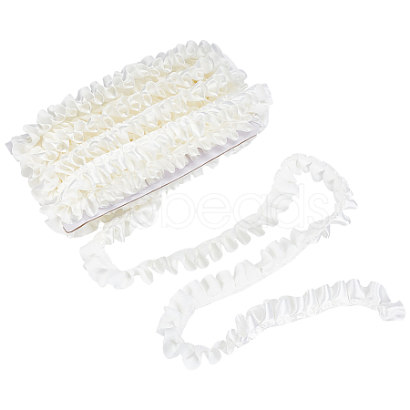 20M Polyester Satin Pleated Lace Ribbon OCOR-WH0093-01A-1