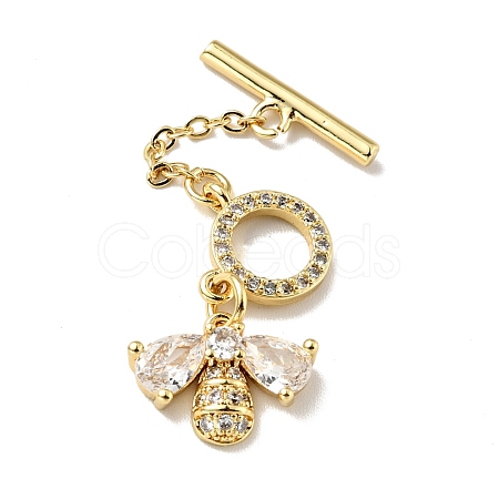 Rack Plating Brass Micro Pave Clear Cubic Zirconia Toggle Clasps KK-E034-35G-1