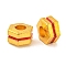 Brass Enamel Beads, Long-Lasting Plated, Lead Free & Cadmium Free, Real 18K Gold Plated, Hexagon, Red, 7x7x4mm, Hole: 2.5mm