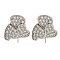 Rack Plating Brass Micro Pave Clear Cubic Zirconia Studs Earrings Finding, Cadmium Free & Lead Free, Long-lasting Plated, Heart, Platinum, 15x14mm, Pin: 0.8mm