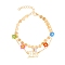 Constellation Alloy & Glass Seed Beads Double Layer Colorful Flower Anklets, Golden, Leo, 11 inch(28cm)