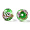 Luminous Handmade Gold Sand Lampwork Beads, Glow in the Dark, Round with Flower, Light Green, 12x11.5mm, Hole: 1.5mm