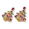 Christmas Alloy Rhinestone Stud Earrings for Women, Christmas Tree, Golden, 45.5~46.5x37~37.5mm