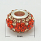 Resin Rhinestone European Beads, Grade A, with Brass Double Cores, Silver Metal Color, Rondelle, Hyacinth, 15x9mm, Hole: 5mm