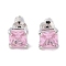 Rack Plating Brass Micro Pave Cubic Zirconia Stud Earrings, Long-lasting Plated, Square, Platinum, Pink, 6.5x6.5mm