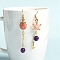 Natural Amethyst Dangle Earrings, Alloy Enamel Starfish & Shell Asymmetrical Earrings for Women, 75x8mm