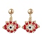 Glass Seed Beads Stud Earrings, with Evil Eye Resin Beads and Iron Stud Earring Findings, Golden, Red, 36x31mm