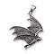 316 Surgical Stainless Steel Big Pendants, Bat, Antique Silver, 57x48x6mm, Hole: 9.5x7mm