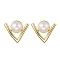 Natural Pearl Stud Earrings, with Sterling Silver Findings, Letter V, Real 18K Gold Plated, 12x12mm