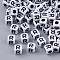 White Opaque Acrylic Beads, Horizontal Hole, Cube with Black Alphabet, Letter.R, 4~5x4~5x4~5mm, Hole: 1.8mm, about 584pcs/50g