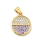 Brass Micro Pave Cubic Zirconia Pendants, Cadmium Free & Lead Free, Long-Lasting Plated, Flat Round, Real 18K Gold Plated, Medium Purple, 17.5x15x2mm, Hole: 3.5x3mm