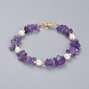 Natural Amethyst Chip Beaded Bracelets BJEW-JB04933-03-1