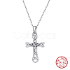 Rhodium Plated 925 Sterling Silver Knot Cross Pendant Necklaces for Women NJEW-F323-03P-1