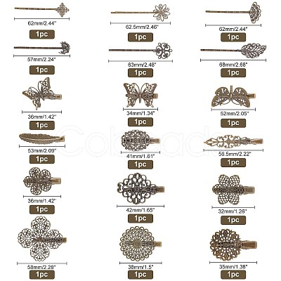 AHADERMAKER 18Pcs 18 Style Iron Flat Alligator Hair Clip Findings FIND-GA0001-78-1