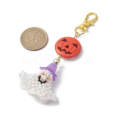 Hallowmas Ghost Handmade Glass Seed Beads Pendants Decorations HJEW-MZ00066-1