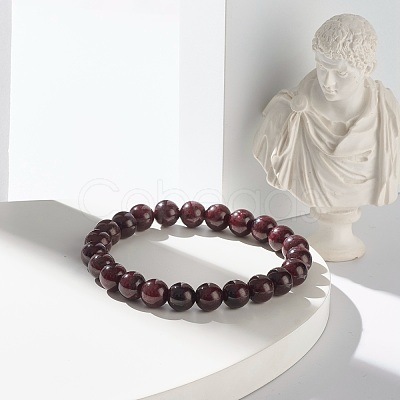 Natural Garnet & Lava Rock Round Beads Stretch Bracelets Set BJEW-JB06982-01-1