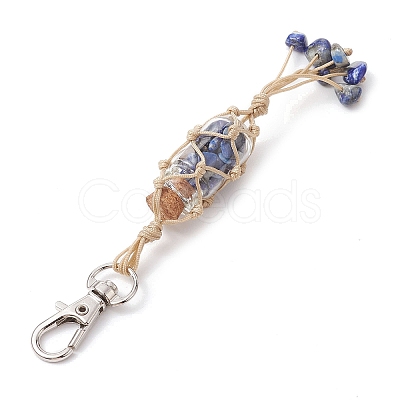 Glass Wishing Bottle inside Chakra Gemstone Chip Pouch Pendant Decorations HJEW-JM01912-1