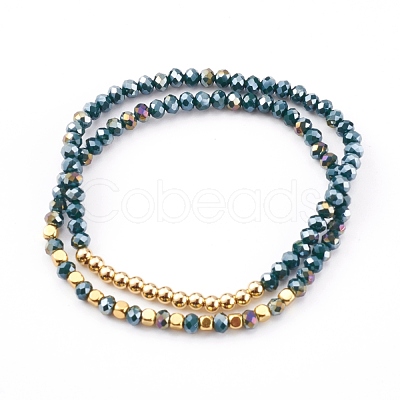 Rondelle Opaque Glass Beaded Stackable Stretch Bracelets Set BJEW-JB05979-1