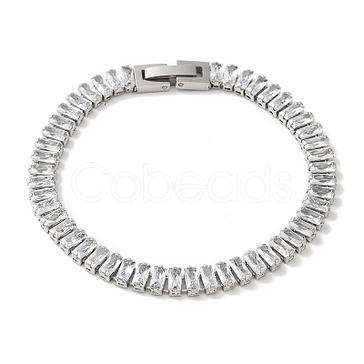 304 Stainlessa Steel Pave Clear Cubic Zirconia Rectangle Link Chain Bracelets for Women BJEW-Z066-01P-03-1