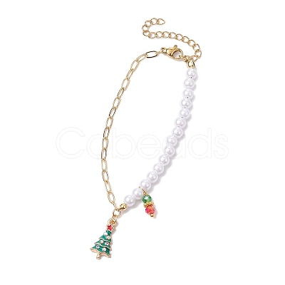 5Pcs 5 Styles Christmas Acrylic Imitated Pearl & Paperclip Chain Bracelets BJEW-JB10383-1