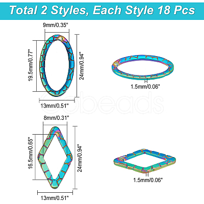 CHGCRAFT 36Pcs 2 Style Rack Plating 304 Stainless Steel Link Ring STAS-CA0001-48-1