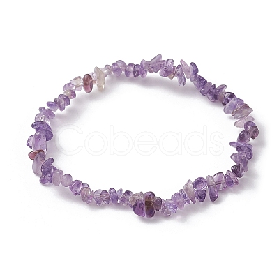 Natural Amethyst Chips Beaded Stretch Bracelets for Women BJEW-JB10046-06-1