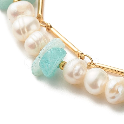 Natural Flower Amazonite & Pearl Beads Double Layered Bracelet X1-BJEW-TA00025-04-1