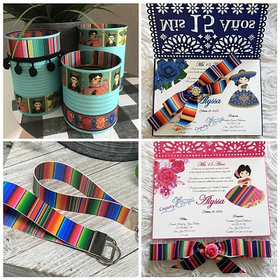 2Rolls 2 Styles Stripe Pattern Printed Polyester Grosgrain Ribbon OCOR-TA0001-37O-1