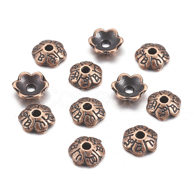 6-Petal Tibetan Style Alloy Flower Bead Caps TIBEB-P002-03R-NR-1