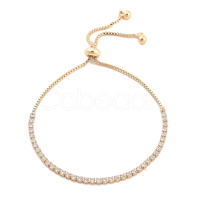 Brass Pave Clear Cubic Zirconia Flat Round Box Chain Slider Bracelets BJEW-YWC0002-12A-G-1