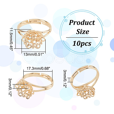 Nbeads 10Pcs Adjustable Brass Filigree Ring Settings KK-NB0003-03-1