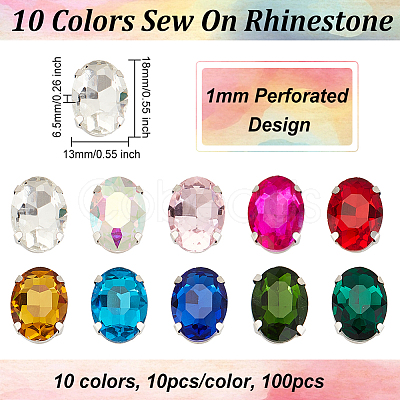 Olycraft 100Pcs 10 Colors Sew on Rhinestone RGLA-OC0001-49-1