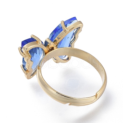 Adjustable Brass Glass Finger Rings RJEW-P148-A01-06-1